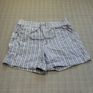 Linen Coastal Stripe Shorts Womens‎ Medium Blue White Drawstring Lord & Taylor